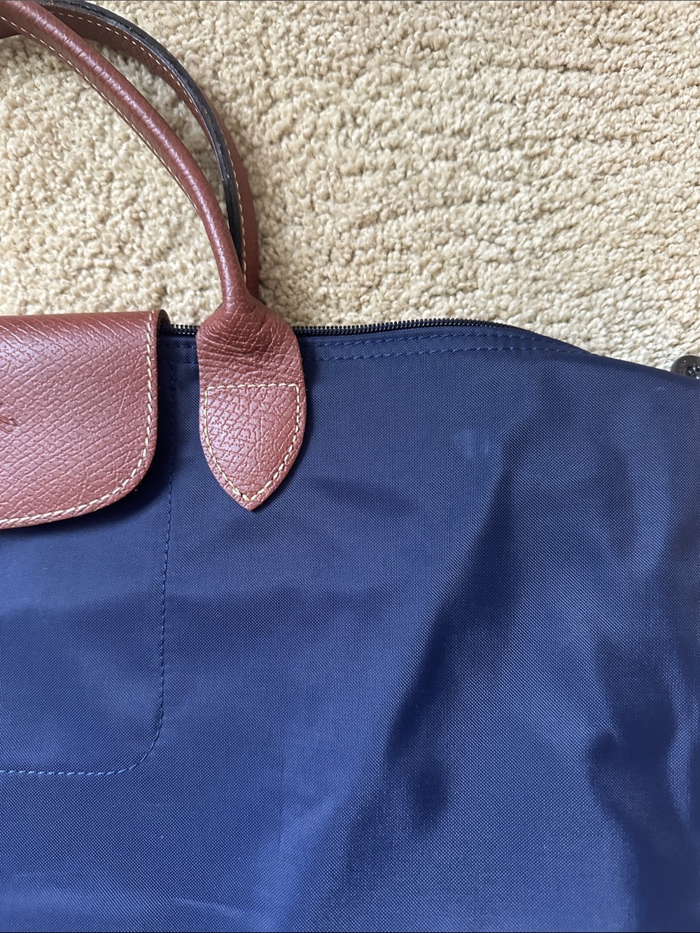 Longchamp Navy Tote Bag with Brown Leather - Picture 6 of 7